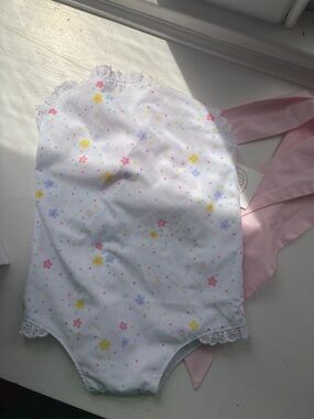 The Beaufort Bonnet Company White Floral One-Piece Bodysuit with Pink Accents